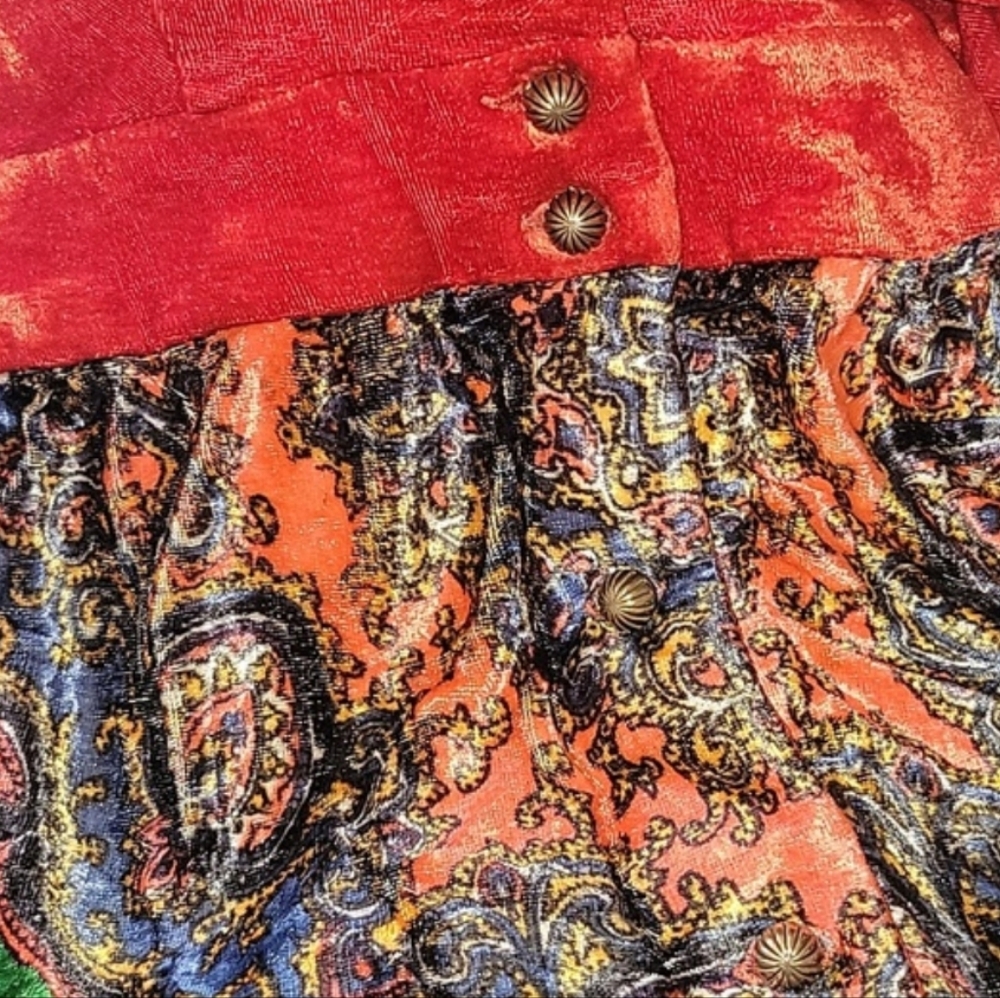 Vintage Campus Casuals Velour Tapestry Maxi Dress 70's Hippie Boho Paisley S - Picture 5 of 7